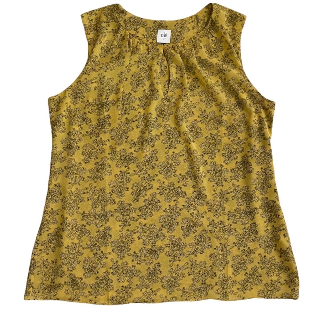 CAbi Mustard Yellow Paisley Print Sleeveless Blouse